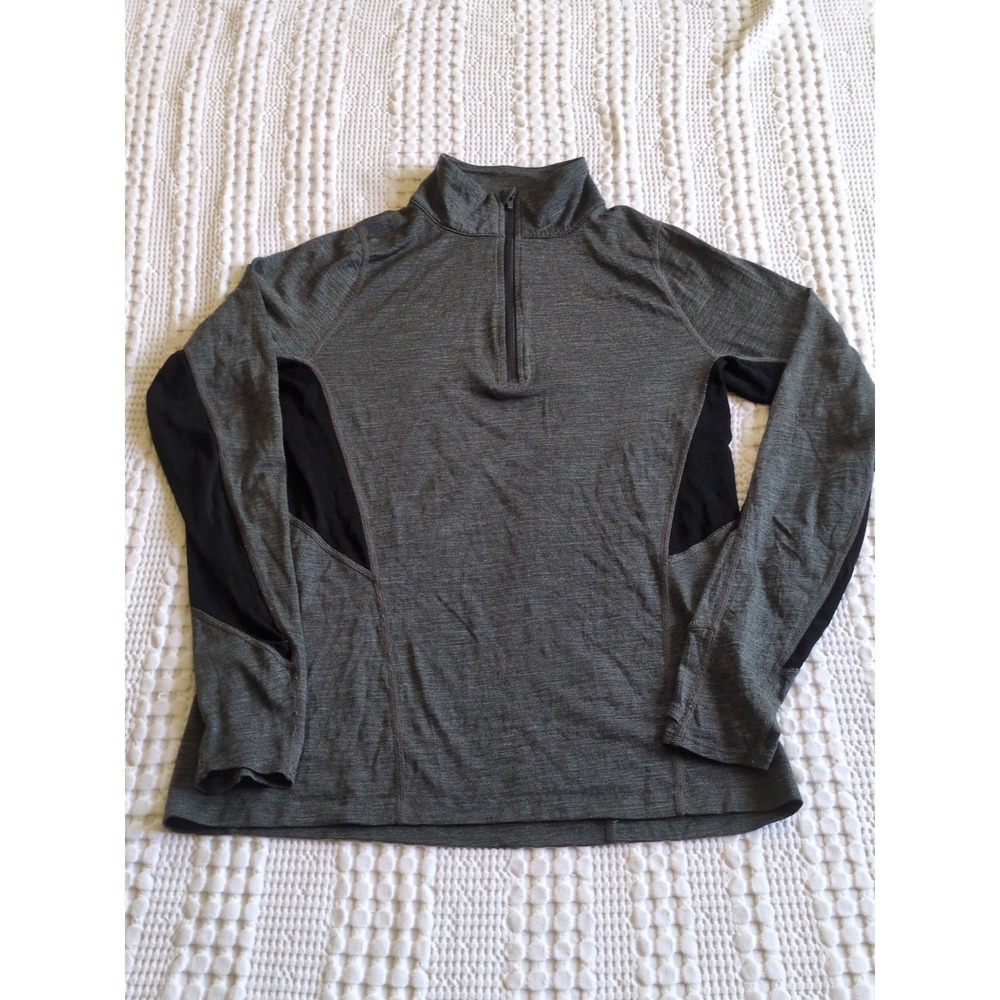 Ibex 100% Merino Wool Long Sleeve Base Layer 1/4 Zip Gray Black Size Small